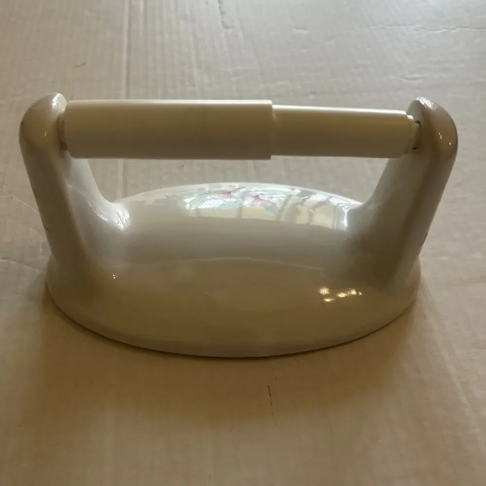 Vtg Lenape Pink Blossom Flowers White Ceramic TOILET PAPER HOLDER Shabby Chic